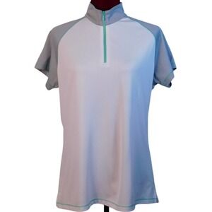 Footjoy‎ 1/4 Zip Golf Shirt Wmn Lg Short Sleeve White/Mint/Gray Lightweight A72